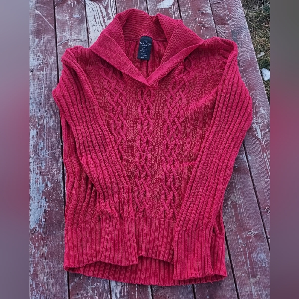 Faded Glory Women's Rose Red Cable Knit  Sweater